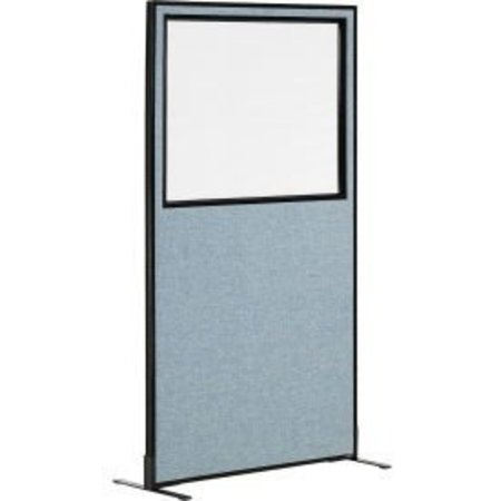 GLOBAL EQUIPMENT Interion    Freestanding Office Partition Panel with Partial Window, 36-1/4"W x 72"H, Blue 694679WFBL
